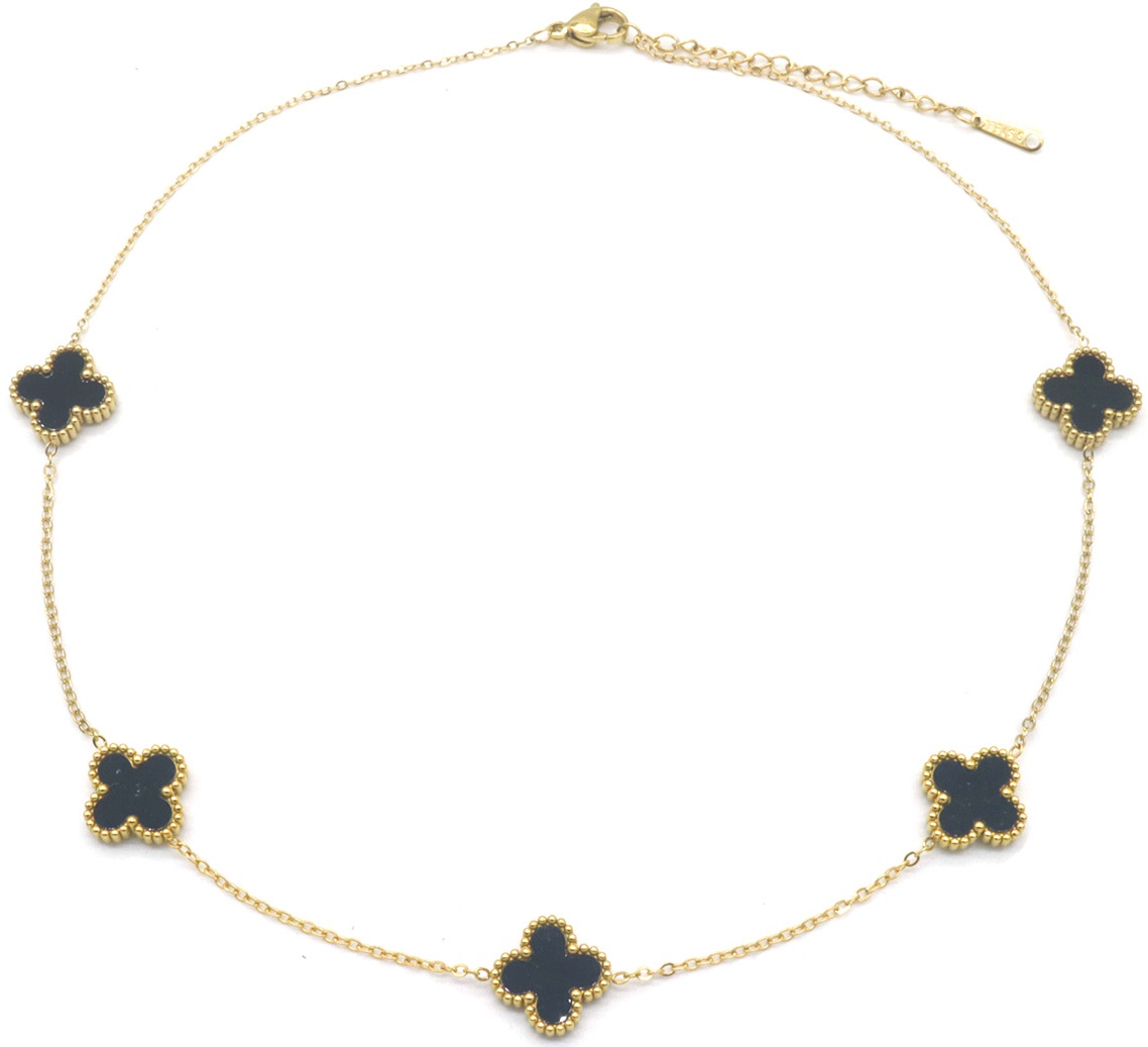 G-E23.2  N089-008G S. Steel Necklace Clovers Black