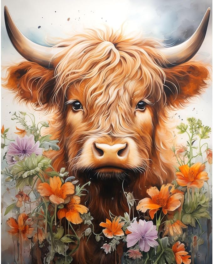 R-D4.1 DP24080303  Diamond Painting -Canvas 50x40cm - Painting 45x35cm Cow