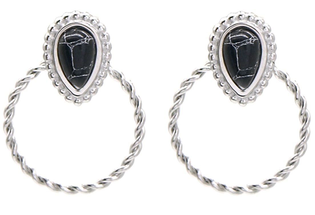 A-F8.1 E010-016S S. Steel Earrings with Stone 1.5x1.5cm