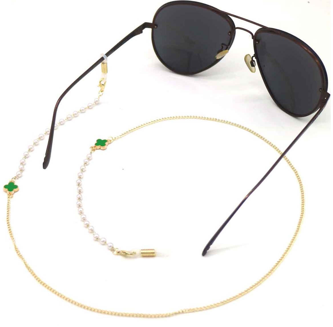 A-D15.3 GL004-054-5 Sunglass Chain Pearls Clover Green