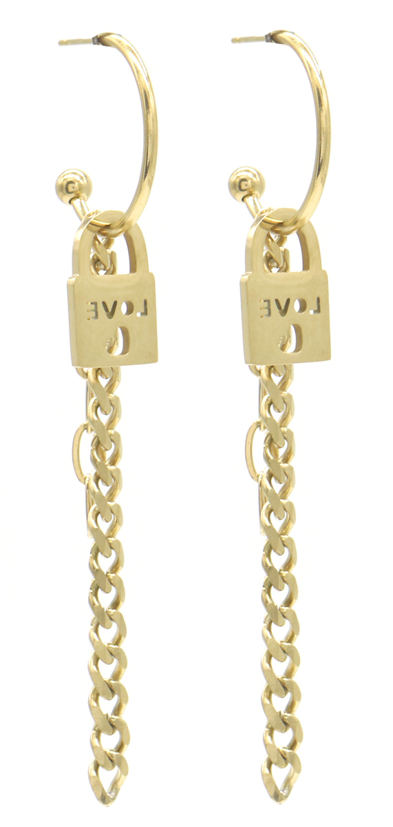 A-F23.2 E010-030G S. Steel Earrings Love Lock 2x7cm