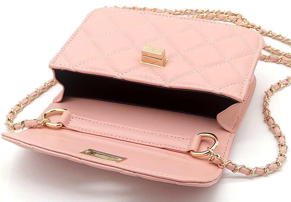 R-G6.1  BAG202-102 PU Bag Checkered 17.5x13x5.5cm Pink