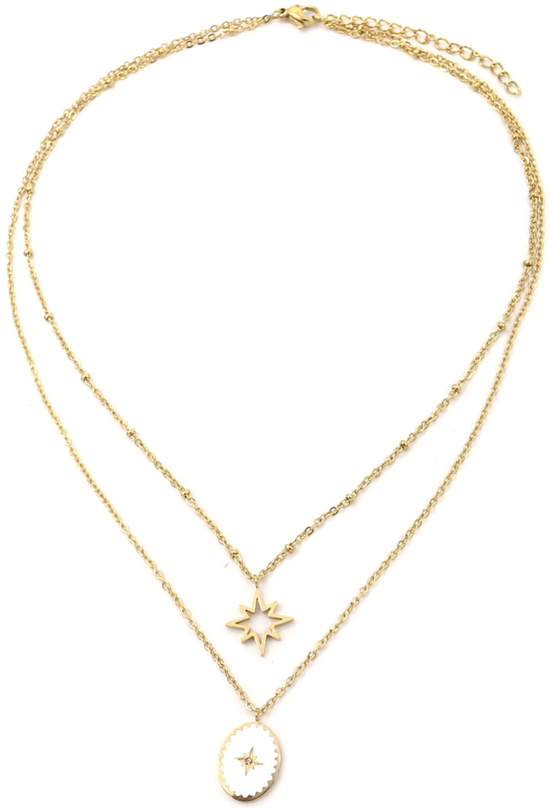 D-A8.1 N2004-001G S. Steel Layered Necklace Northern Stars