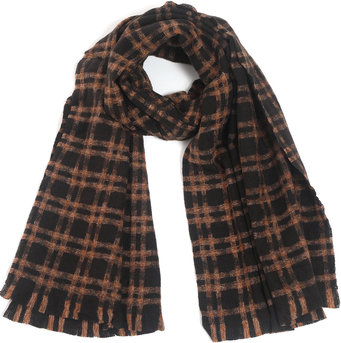 R-G3.2 SCARF705-006 No. 3 Scarf Checkered 190x65cm Brown