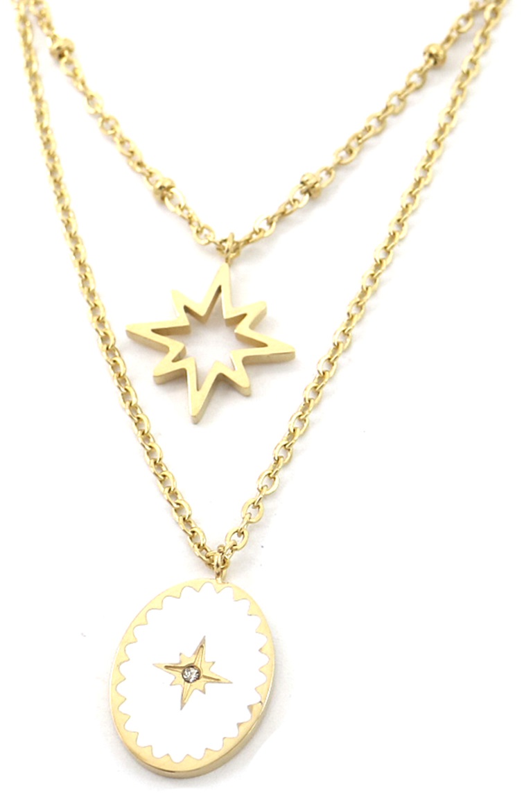 D-A8.1 N2004-001G S. Steel Layered Necklace Northern Stars