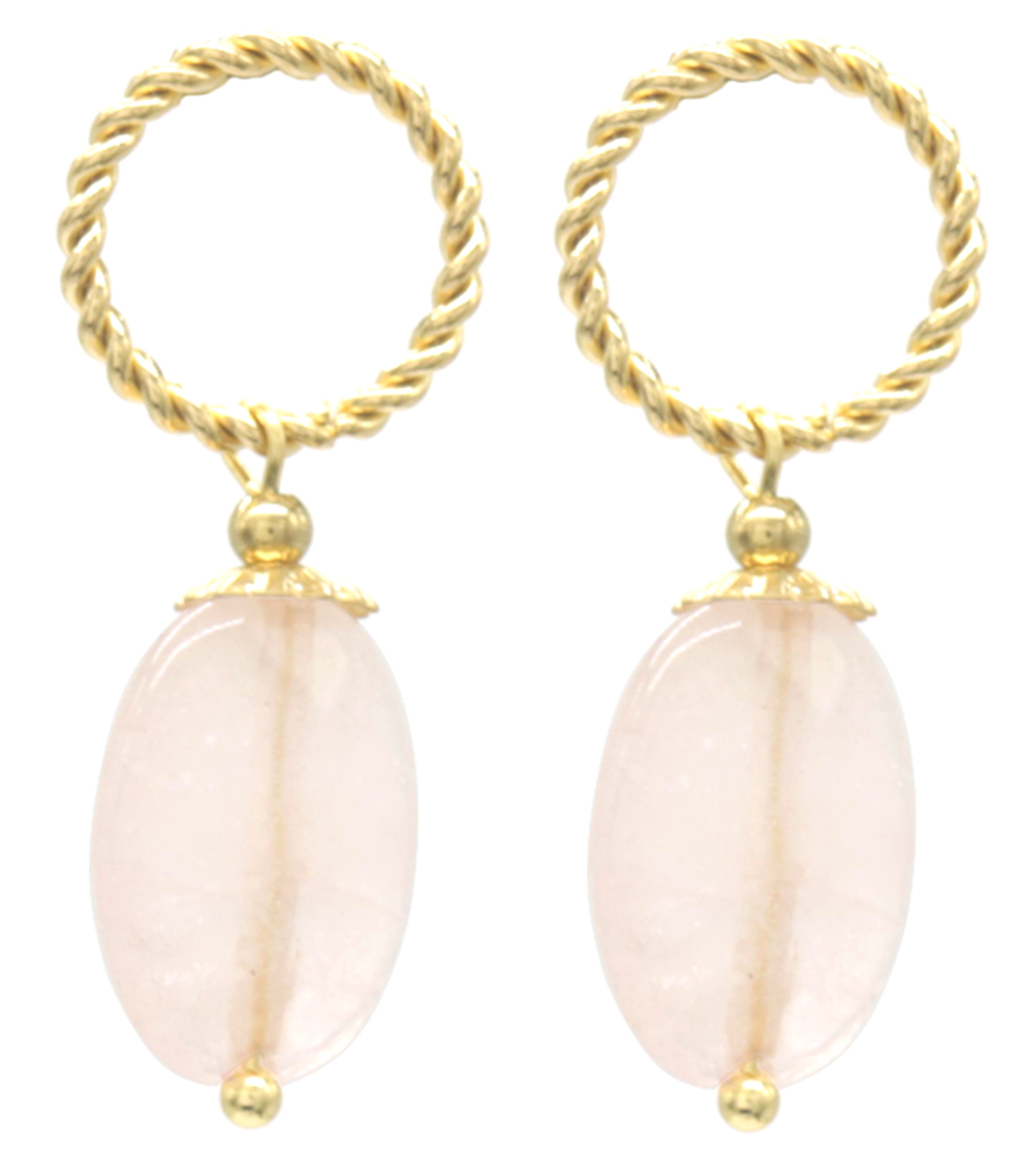 I-A2.2 E031-064G S. Steel Earring Rose Quartz 3x1cm