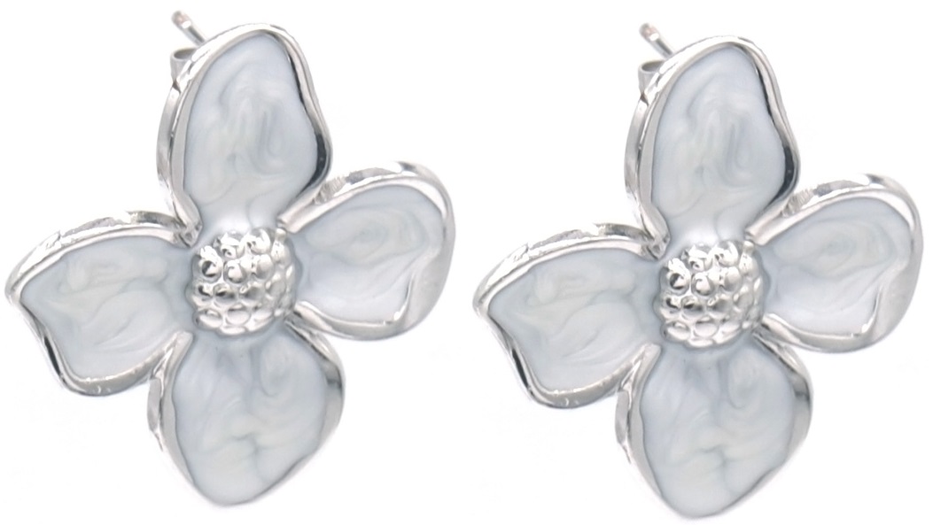 A-F7.4 E091-063S-2 S. Steel Earrings Flower 3cm