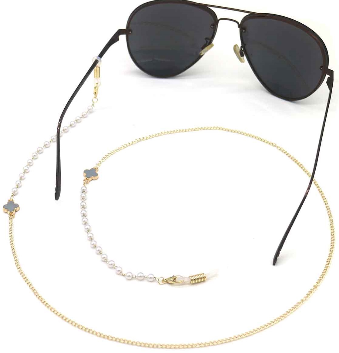 A-D14.2  GL004-054-6 Sunglass Chain Pearls Clover Grey