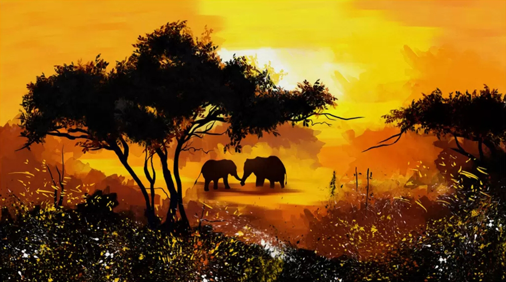 Q-D3.1 GD79066 Diamond Painting -Canvas 40x30cm - Painting 35x25cm Elephants