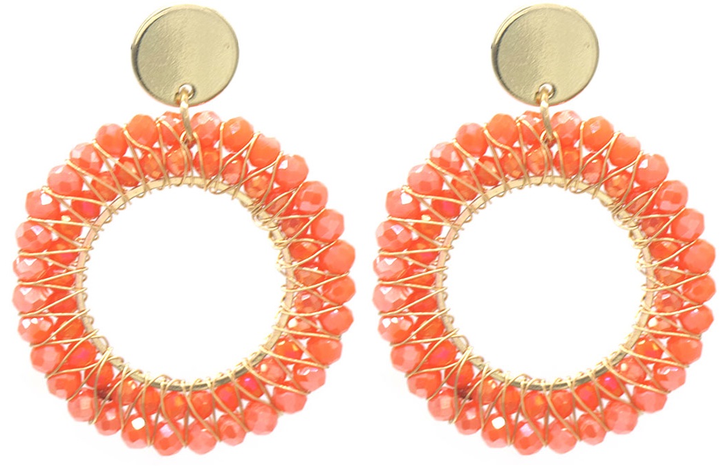 F-A9.2 E725-002-7 Earrings Faceted Glass Beads 5x4cm Orange