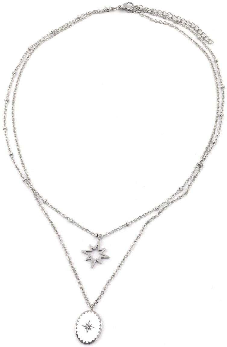 D-C17.5 N2004-001S S. Steel Layered Necklace Northern Stars 