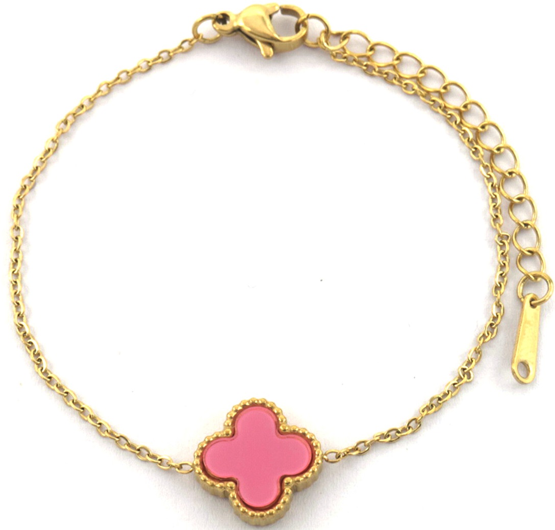 I-A5.3 B088-014G S. Steel Bracelet Clover Pink