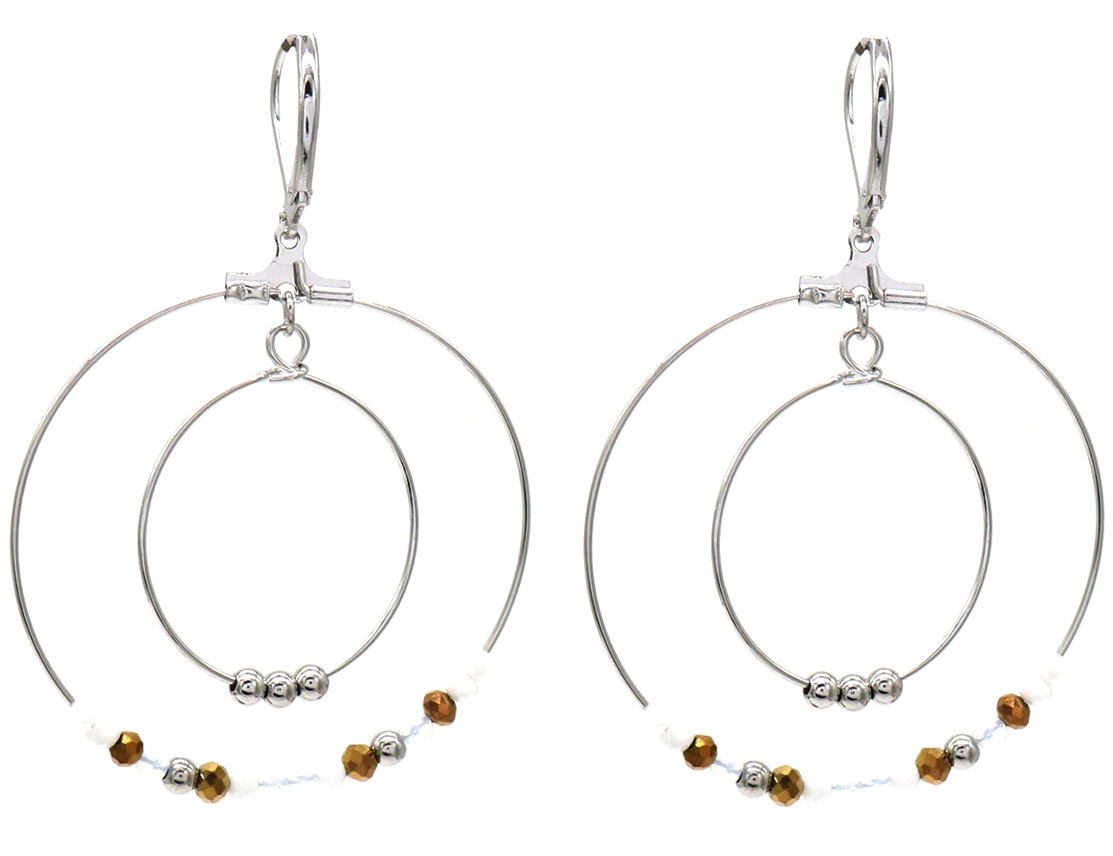 I-A5.1 E010-023S S. Steel Earrings with Glassbeads 6x4cm