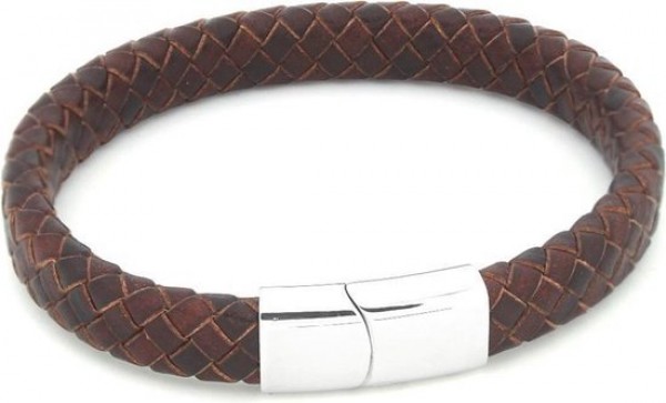 J-A8.1 B105-002 S. Steel with 8mm Leather Bracelet Brown 19cm