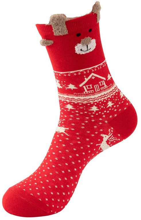 S-H4.3 SOCK023-011-Red Pair of Socks Size 35-42 Christmas