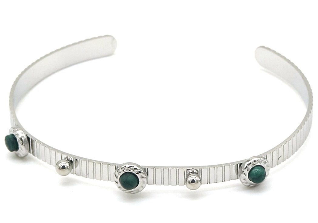 E-A2.1 B010-008S S. Steel Bangle with Green Stone