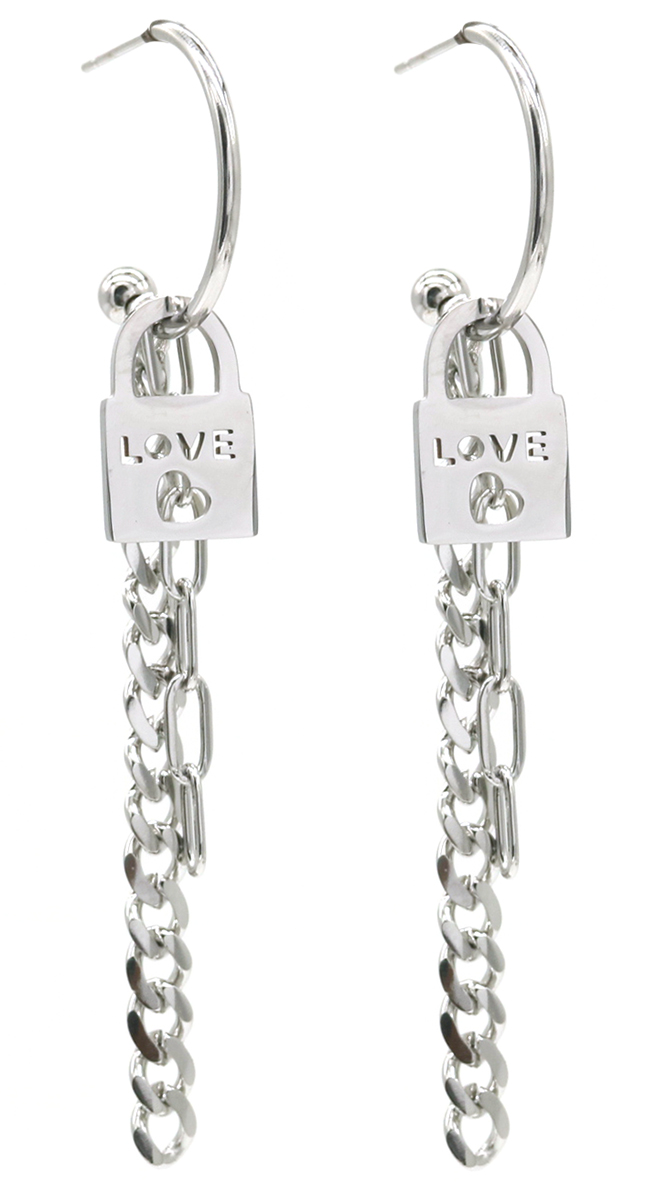 B-B16.1 E010-030S S. Steel Earrings Love Lock 2x7cm