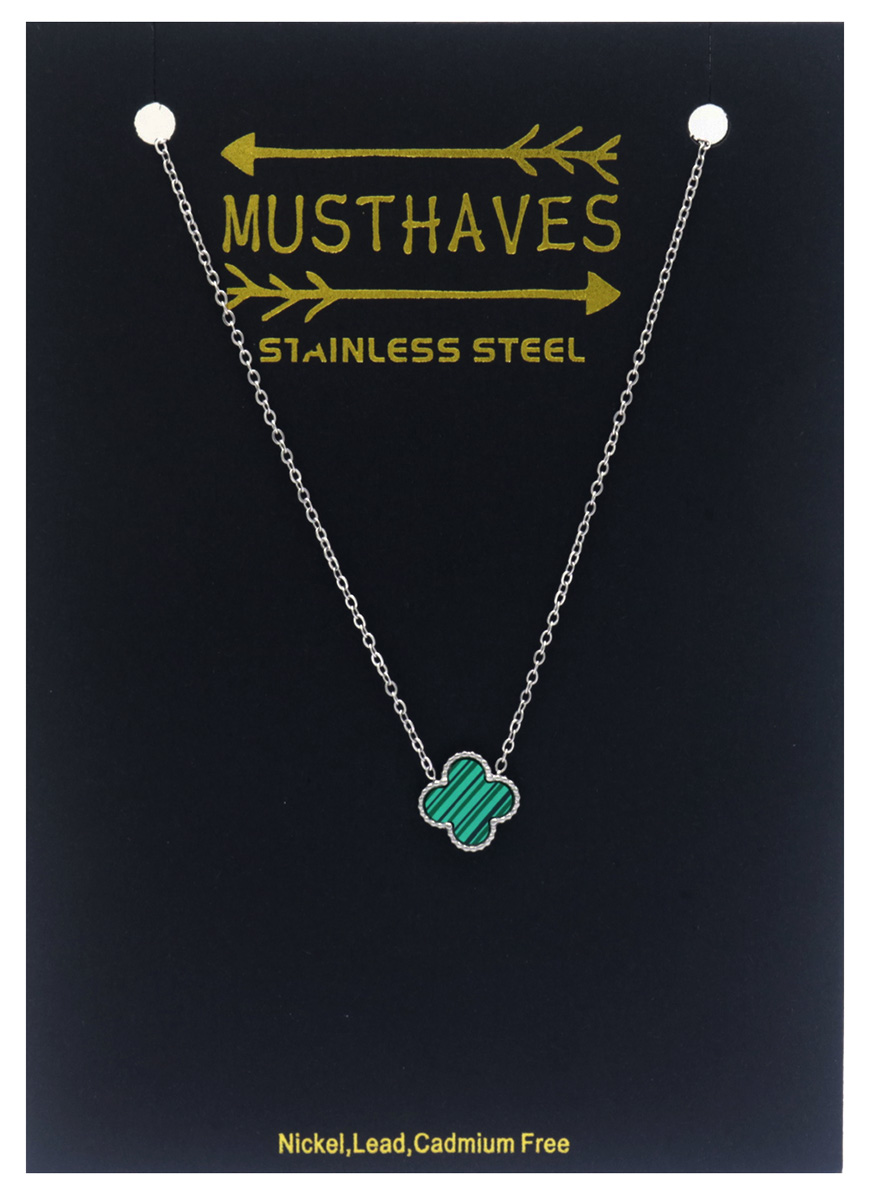 B-D19.5 N088-049S S. Steel Necklace Clover Green