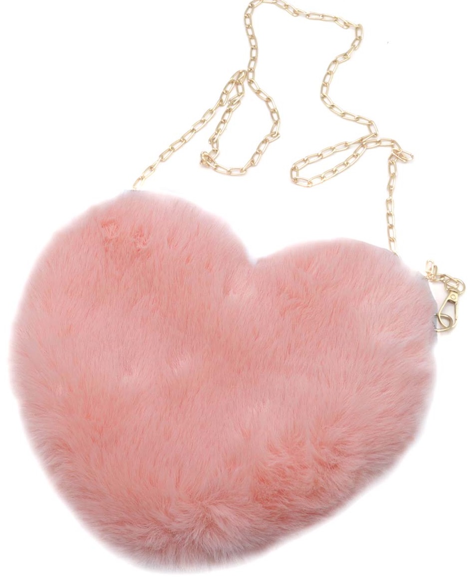 R-C2.2 BAG2403-048-4 Fluffy Bag Heart 23x19cm Pink