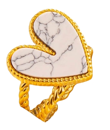 D-B5.1 R103-001G-1 S. Steel Ring Stone Heart Adjustable White