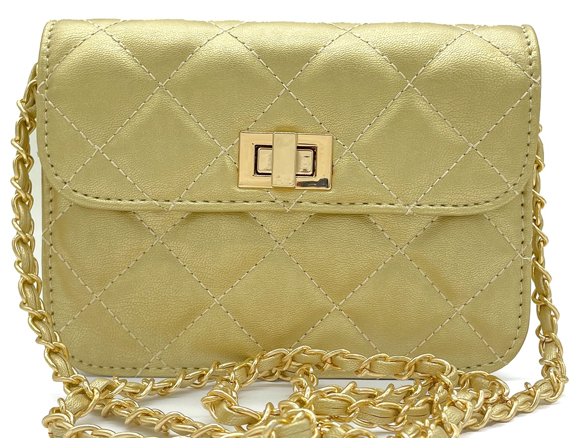 R-H6.2 BAG202-102 PU Bag Checkered 17.5x13x5.5cm Gold