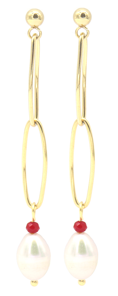 B-F4.4 E220-042G S. Steel Earrings with Freshwater Pearl 5x0.6cm Gold