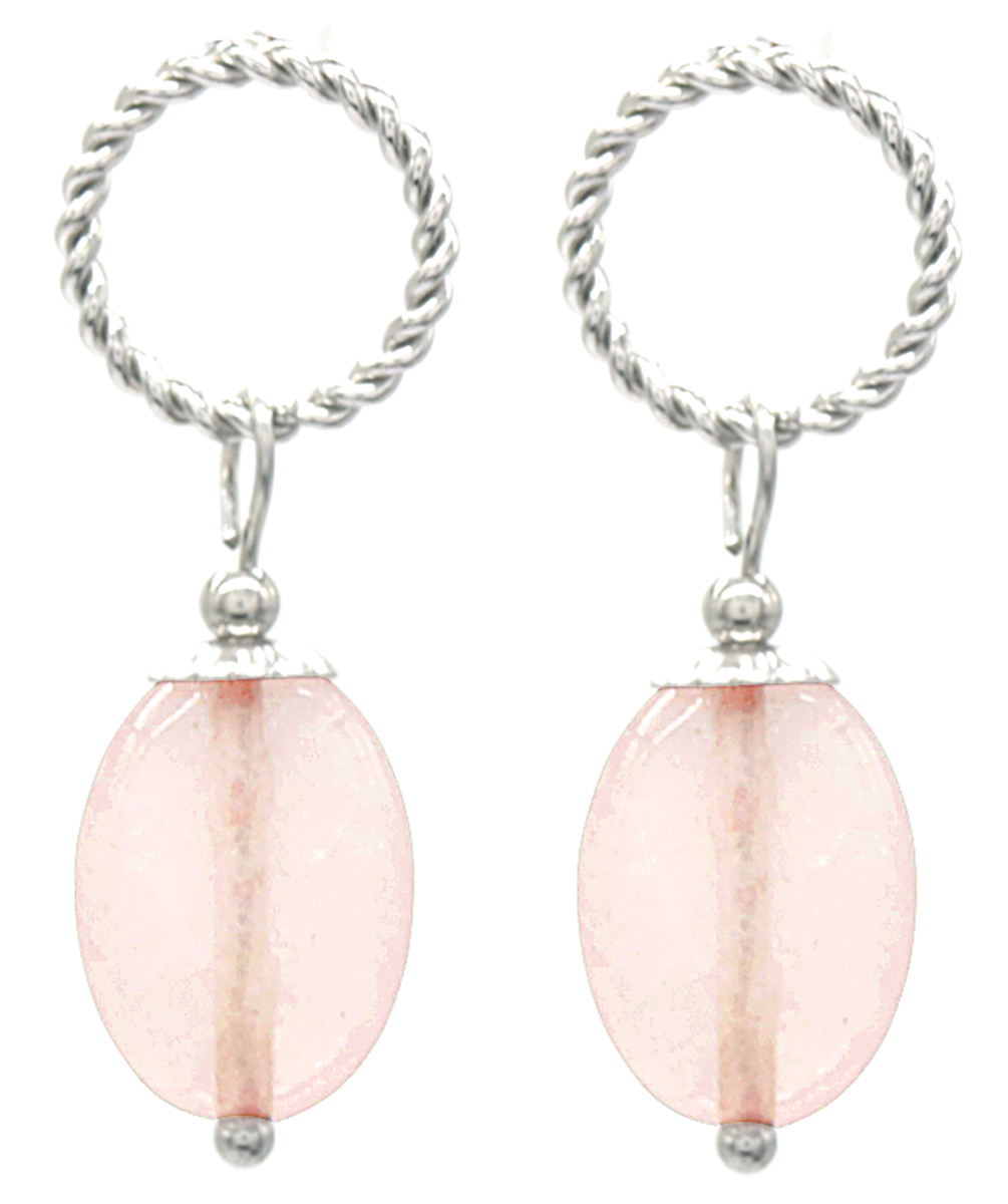 A-B17.5 E031-064S S. Steel Earring Rose Quartz 3x1cm