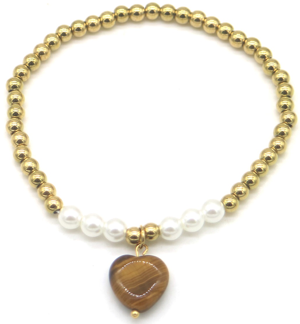 A-B18.3  B100-033-3 S. Steel Bracelet Stone Heart