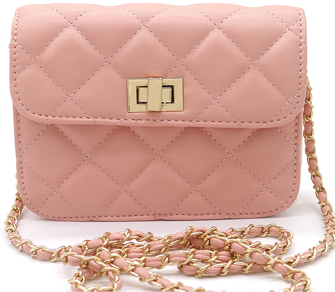 R-G6.1  BAG202-102 PU Bag Checkered 17.5x13x5.5cm Pink