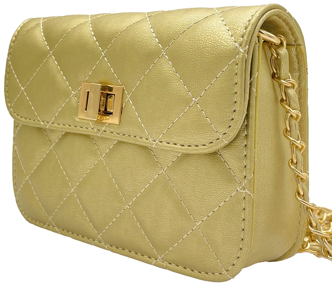 R-H6.2 BAG202-102 PU Bag Checkered 17.5x13x5.5cm Gold