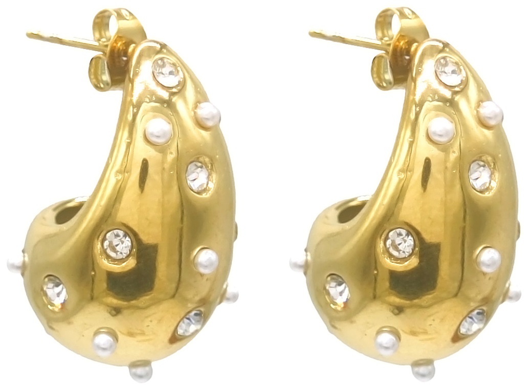 D-A6.2 E103-163G S. Steel Earrings 3cm Drop Crystals - Pearls